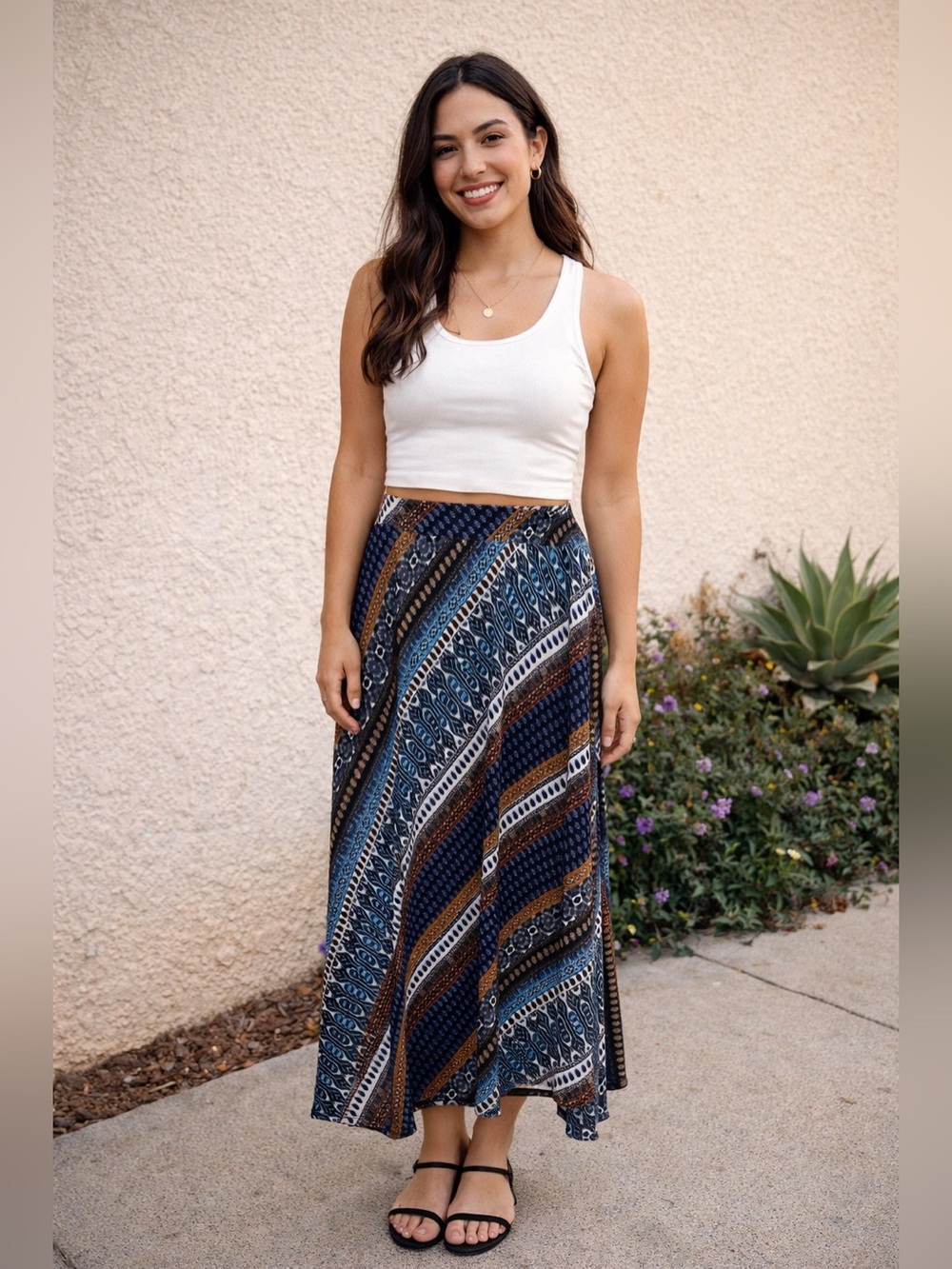 NEW Versona Melissa Paige diagonal stripes skirt stretchy skirt belted granny